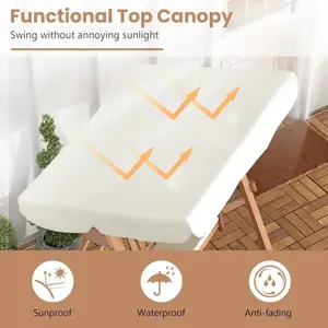 Balançoire pour 2 personnes avec auvent, balançoire en bois pour patio avec coussin amovible, chaînes de suspension en métal robustes, chaises d'extérieur - Product Image 6