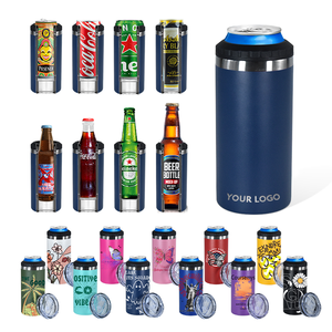 Enfriador de Latas Delgadas Personalizado con Logotipo, Aislado, para Bebidas y Cerveza, 16 oz, 4 en 1, Doble Pared de Acero Inoxidable, con Dos Tapas - Product Image 1
