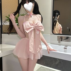 Conjunto de lencería de tres piezas con lazo rosa, seductor y atractivo, sin necesidad de quitarlo, lencería coqueta y sexy qqny - Product Image 3