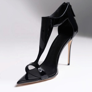 Sandales à talons hauts pour femmes, grande taille 47, talons aiguilles, cuir verni brillant, coupe large, taille US 14, mules à bride en T pour soirée - Product Image 1