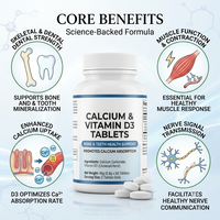 Comprimés de calcium et de vitamine D3 (cholécalciférol) |   Complément alimentaire quotidien pour la santé des os et des dents |   0,8 g x 60 comprimés