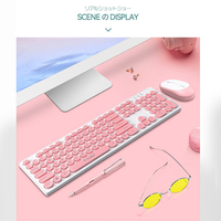 Offre Spéciale 2IN1 clavier et souris d'ordinateur sans fil Combo 104 touches rétro Keycaps coloré mignon rose pour les filles Interface USB moins cher
