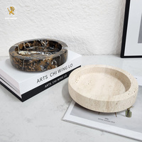 Plateau à bijoux rond en travertin naturel pour hôtel, villa, table, décoration intérieure, plateau décoratif en marbre à bord épais