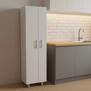 Armario de limpieza Bacoa blanco de cinco estantes con soportes para escobas para la organización de la cocina - Product Image 2