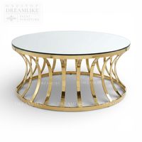 Table basse ronde de luxe en acier inoxydable avec plateau en verre transparent, ensemble durable pour centre d'événements, hôtel, location