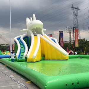 Popular enorme tiburón natación pelota inflable piscina tobogán PVC comercial <span class=keywords><strong>parque</strong></span> acuático en el suelo para el hogar tamaño personalizado - Product Image 4