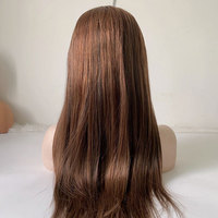 Top qualité pas cher prix 100% naturel vierge cheveux humains brun dentelle droite avec soie médicale perruques pour les patients atteints de cancer en gros