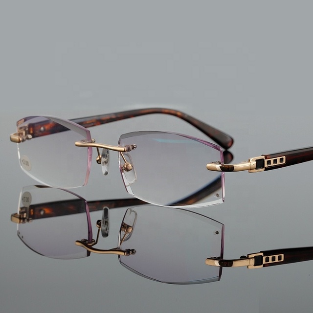 Qsky High Quality Acetate Leopard Print Legs Titanium Eyewear Glasses Rimless Reading Blue Light Blocking Men Women Glasses