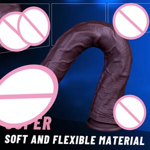 Dildo Masculino Enorme, Dilatador Realista, Color Negro Carne, Diseño Café, Doble Dureza, Silicona Líquida Suave, Impermeable IPx6, Juguete Sexual - Product Image 4