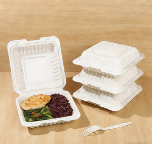 Recipientes de Alimentos Desechables Personalizados de 1100 ml y 8 Pulgadas, Aptos para Microondas, Resistentes a la Grasa, Ecológicos, Biodegradables, Hechos de Almidón de Maíz - Product Image 1