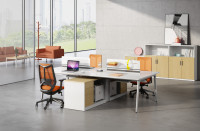 Poste de travail pour 4 personnes, poste de travail de bureau double face dos à dos pour quatre personnes avec boîte de câblage rabattable MGX-006A