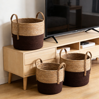 Paniers de rangement personnalisables en fibre végétale tressée à la main, écologiques, de haute qualité, avec poignée, multi-usages, grande taille, forme ovale moderne