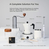 Ensemble cadeau complet Wisteria pour cafetière moka, kit de fabrication de café manuel 10 pièces, noir et or minimaliste pour la maison, le bureau et les entreprises
