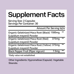 Capsules de racine de maca biologique OEM 2250MG Extrait haute puissance Équilibre hormonal féminin adulte Vitalité Soutien immunitaire Soins de santé - Product Image 2