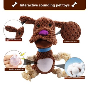 <strong>Brown</strong> Plush Pug <strong>Dog</strong> Toy with Squeaker and Rope Legs for Interactive Play and Teeth Cleaning - Product Image 4