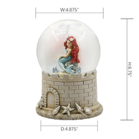 Globe à neige sirène en résine peinte à la main, étanche, avec base château, sculpture nautique, décoration côtière pour la maison, rond, vente en gros B2B