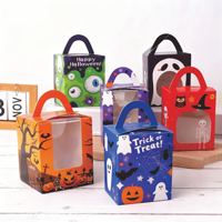 Boîte d'emballage pour cupcakes en papier pour fenêtre, 1 paquet, Halloween, laminage brillant, matériaux recyclés écologiques pour aliments