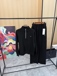 Setelan Olahraga Kasual Longgar Musim Gugur Katun Rajut Polos Hip Hop Menyerap Keringat Bernapas 2-Potong ODM - Product Image 3