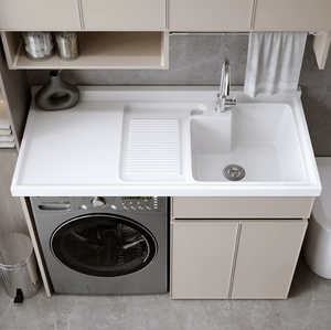 Ensemble de meubles de buanderie en aluminium personnalisable avec lavabo - Meuble utilitaire de balcon 120*63 en aluminium écologique et robuste - Product Image 6