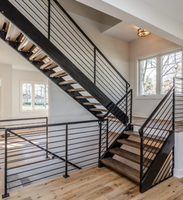 Escalier à poutre à plaque unique DB avec garde-corps de câble | Escalier à poutre mono en acier au carbone avec bandes de roulement en bois