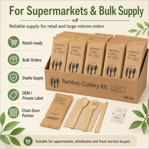 Fabricante de Cubiertos de Bambú con Certificación FSC, Juego de Tenedores, Cucharas y <span class=keywords><strong>Cuchillos</strong></span> Desechables con Logotipo Personalizado para Compradores Globales de Servicios de Alimentación - Product Image 4