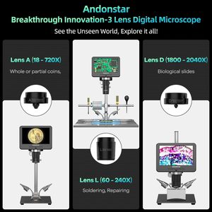 Microscope numérique de soudage <span class=keywords><strong>Andonstar</strong></span> AD246sm Plus 7'' 2000x 4MP avec éclairage LED, fréquence d'images 120fps, réparation électronique - Product Image 2