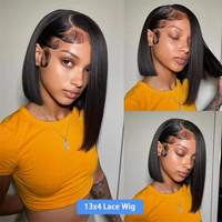 Pelucas de Cabello Humano con Cabello de Bebé Pre-Arrancado, Cutícula Alineada, Sin Procesar, Pelucas de Cabello Brasileño con Encaje Frontal 13x4 5x5, Estilo Bob, Ondas de Agua