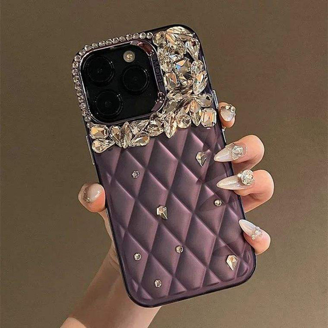 Wholesale Luxury Handmade Rhinestones Grid Pattern Phone Case for 15 Pro Max 16 14 13 12Pro Bling Diamond Glitter TPU