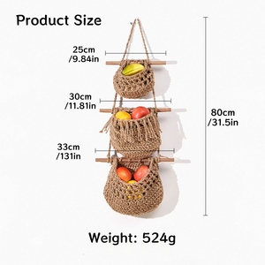 Juego de 3 Bolsas de Almacenamiento de Frutas y Verduras de Tres Niveles, Tejidas a Mano, Vintage, Desmontables, para Cocina y Sala de Estar - Product Image 6