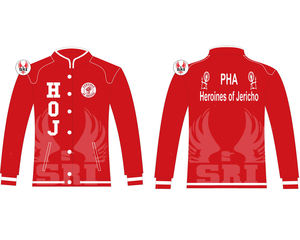 Chaqueta de Carreras para Mujer con Bordado de Heroínas de Jericho |   Chaqueta de Carreras HOJ Mason Bordada a Medida en Sarga de Algodón - Product Image 1