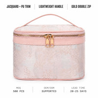 Sacs et trousses à cosmétiques en tissu de style chinois, pochette à maquillage en jacquard floral, fermeture éclair dorée, poignée de transport pour femmes, voyage