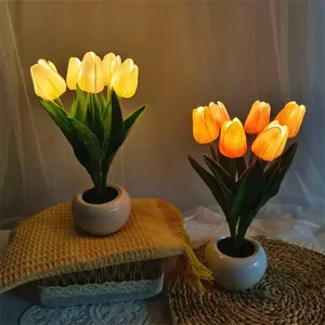 3 насадки, тюльпаны, искусственные цветы со светодиодной лампой, настольные украшения, настоящий сенсорный букет для домашнего декора