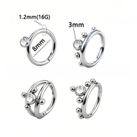 Thorrk G23 Anneau de nez articulé en titane ASTM F136 serti de zircons, pour mariage et piercing