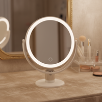 Miroir de maquillage LED de table Haixin Beauty rechargeable, nouveau, rond, grossissant, rotatif à 360 degrés, avec 3 couleurs de lumière