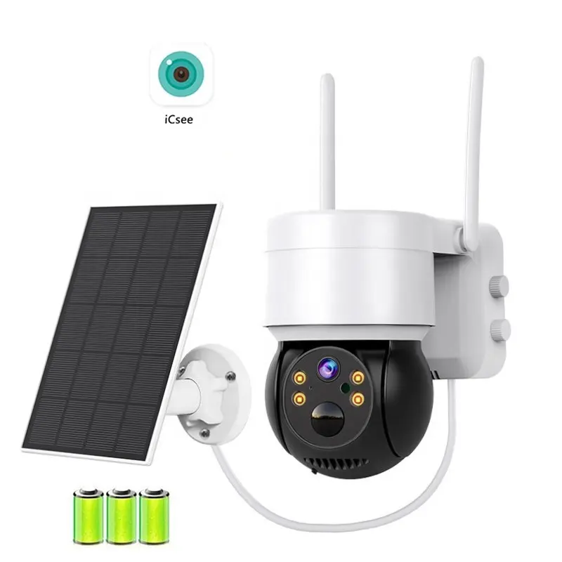 Panneau solaire alimenté par batterie CCTV Vidéo de surveillance extérieure étanche PIR Sans fil WiFi IP Sécurité Caméra PTZ