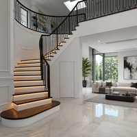Escalier en chêne sur mesure avec monte-escalier blanc, marches en bois foncé, balustres en métal noir mat, escalier droit pour maison moderne
