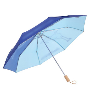 RPET Eco-Friendly 105cm Alloy Frame Wooden Handle Lightweight Manual Open Sun Rain Protection Custom Three Folding <b>Umbrella</b> - Product Image 2