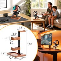 Support pour manette et casque en bois massif - Organisateur de jeu 2 en 1 pour deux manettes et casques, compatible avec toutes les consoles principales