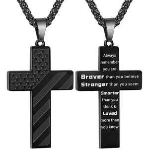 HOYA Vintage <b>Cross</b> <b>Necklace</b> Double-Sided Carved Stainless Steel Hypoallergenic Long-Lasting Color Retention for Parties - Product Image 1