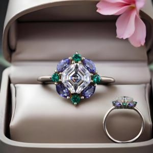 1.25Ct Asscher Cut Moissanite Engagement <b>Rings</b> Fashion Colored Gemstones Retro <b>Ring</b> Women Engaged Inspiration <b>Ring</b> - Product Image 1