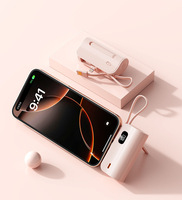 Batterie externe mini 3-en-1 personnalisée avec logo, 5000 mAh, affichage numérique, support de téléphone et câbles intégrés à double embout