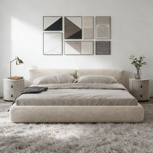Lit de sol confortable en tissu Wabi-sabi, meubles de chambre <span class=keywords><strong>à</strong></span> coucher avec cadre en bois massif et base <span class=keywords><strong>à</strong></span> <span class=keywords><strong>lattes</strong></span> - Product Image 3