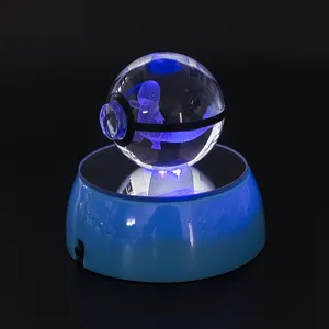 Pujiang Wholesale K9 Led Lightcrystal Pokemon Charmander Ball Keychain For Wedding Souvenirs For Guests