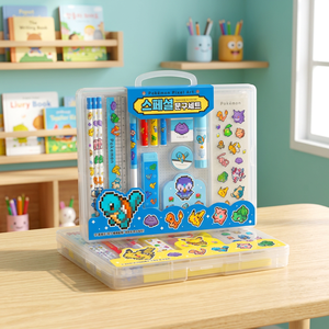 Ensemble de papeterie en plastique spécial, fournitures scolaires coréennes aléatoires pour enfants, crayon, gomme, taille-crayon, cadeau anime, vente en gros - Product Image 3