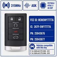 Clé de voiture de remplacement pour Cadillac, télécommande 315 MHz ASK PCF7952A HITAG2 46 CHIP FCCID M3N5WY7777A, compatible CTS STS 267F-5WY7777A