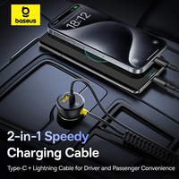 Chargeur de voiture Baseus 60W avec câble rétractable à ressort PD QC SCP FCP AFC Charge rapide pour iPhone Samsung Xiaomi Chargeur de téléphone de voiture