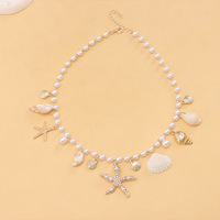 Collier Bohème d'Été avec Coquillages, Perles d'Imitation, Pendentif Étoile de Mer et Conque pour Femme, Bijou de Fête
