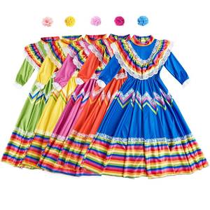 Disfraz de Danza Folclórica Mexicana para Mujer, Falda Larga Colorida Tradicional Étnica, para Halloween, Cinco de Mayo, Actuaciones, Carnaval y Fiestas - Product Image 5