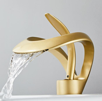 Nouveau Creative Art Fleur Forme Plein Cuivre Salle De Bains Cascade Robinet Pistolet Gris Et Or Brillant Évier Robinet Mitigeur