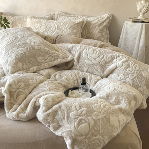 Set di Biancheria da Letto Lussuoso e Accogliente in Velluto Taffia, 4 Pezzi, Morbido e Spesso, per Letto <span class=keywords><strong>Matrimoniale</strong></span>, Copripiumino e Federe per l'Inverno, Misura King - Product Image 2